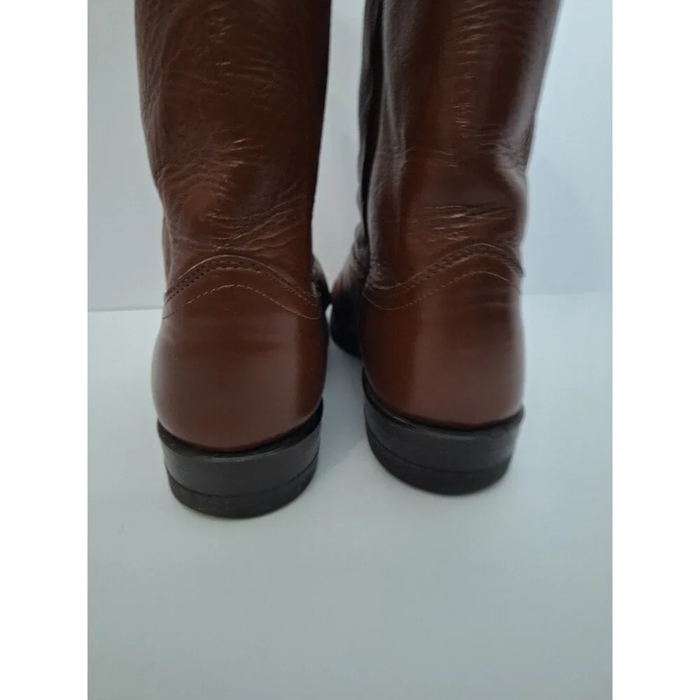 Vintage Justin Boots Men's 10.5 A Brown Leather Roper Western Cowboy Made In USA
